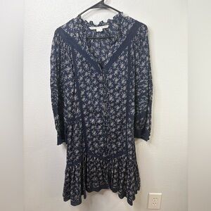 Veronica Beard Size 14 Boho 100% Cotton Navy Blue Midi Dress READ
